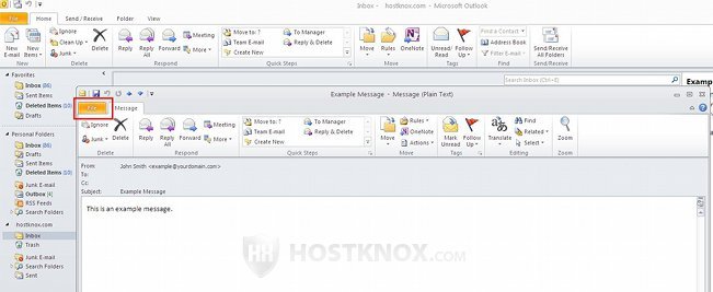 Viewing Email Headers in Outlook 2010-Files Tab of the Message Content Window