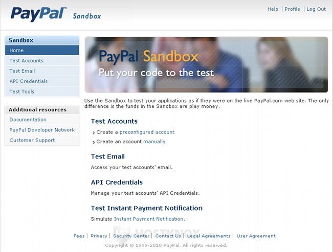 PayPal Sandbox Account Home Page
