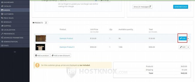 Products Block on the Order Details Page-Button for Editing the Price and Quantity of a Product