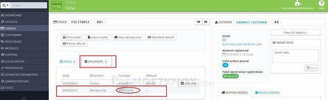 Order Details Page-Delivery Slip in the Documents Block