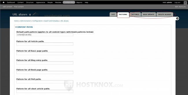 Admin Panel-Pathauto Settings