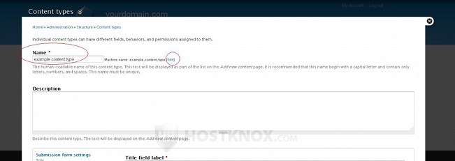 Editing the Name and Description of a Content Type