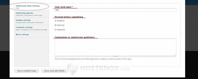 Content Type Options-Submission Form Settings