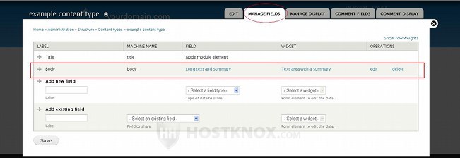 Manage Fields Page