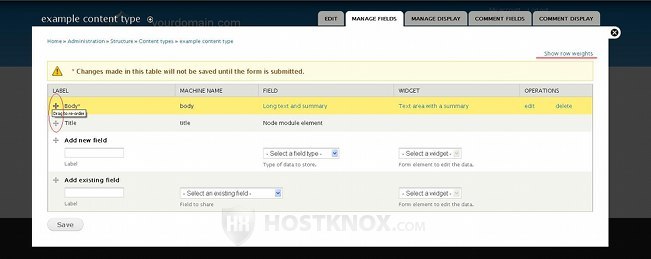 Manage Fields Page-Changing Field Positions