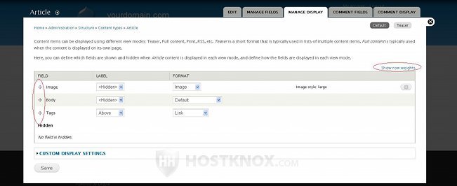 Manage Display Page-Changing Field Positions