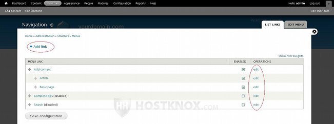 Admin Panel-Adding and Editing Links