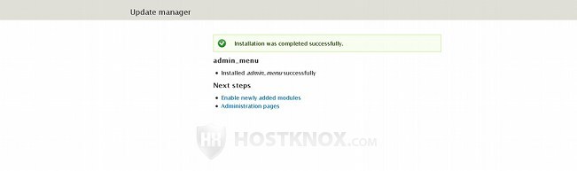 Update Manager-Successful Module Installation Page