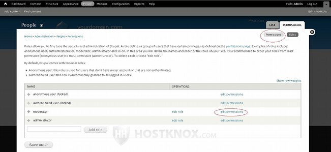 Admin Panel-Permissions Links