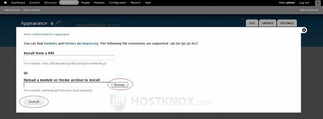 Drupal Admin Panel-Uploading a Theme