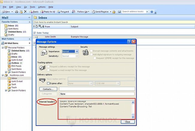 Viewing Email Headers in Outlook 2007-Window with Header Fields