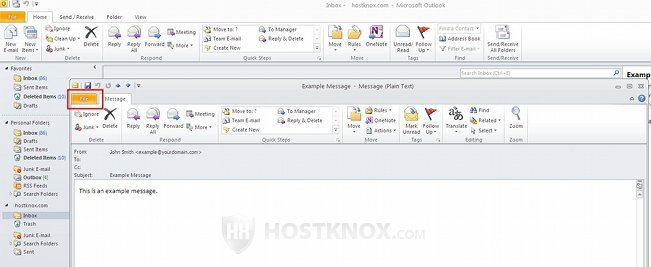 Viewing Email Headers in Outlook 2010-Files Tab of the Message Content Window