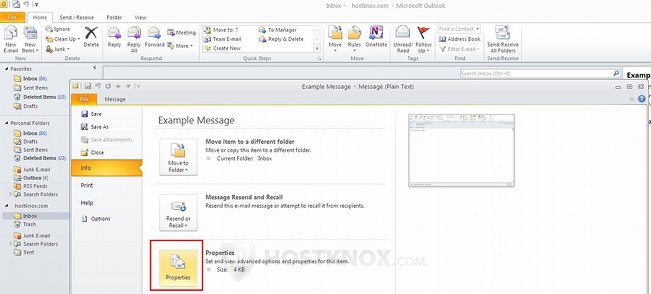 Viewing Email Headers in Outlook 2010-Properties Button for a Message