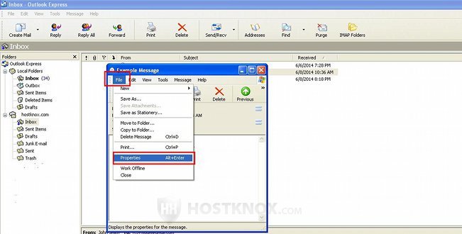 Viewing Email Headers in Outlook Express from the Message Content Window