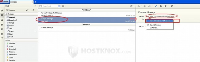 Viewing Email Headers in Opera Mail