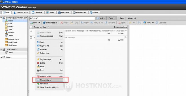 Viewing Email Headers in Zimbra Desktop