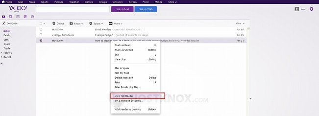 Viewing Email Headers in Yahoo from the Message List