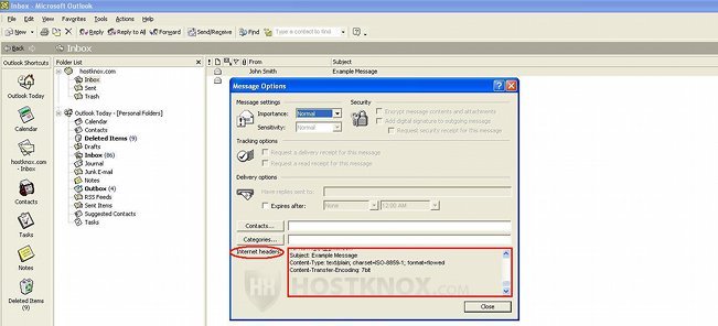 Viewing Email Headers in Outlook 2002-Window with Header Fields