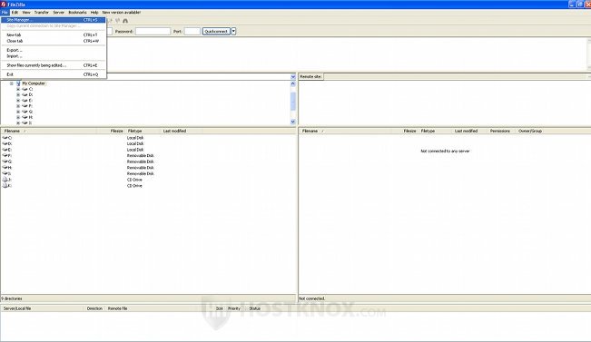 FileZilla File Menu