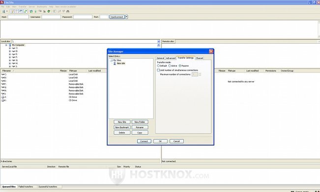 Site Manager Transfer Settings