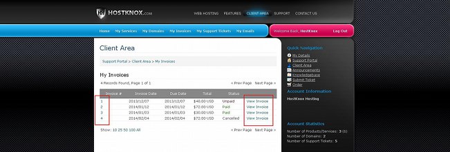 Invoices Section-Buttons for Opening an Invoice