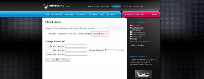 Form for Changing the Password