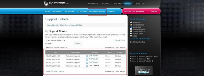 My Support Tickets Section in the Client Area