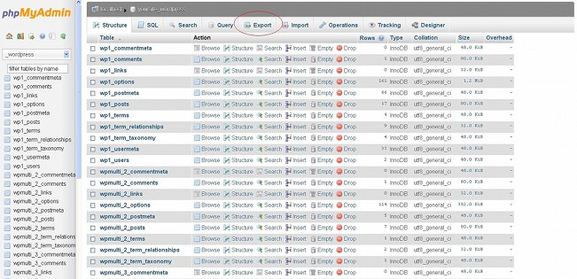 phpMyAdmin-Database Export Tab
