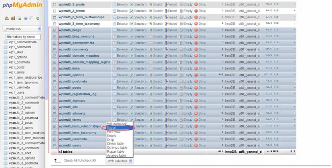 phpMyAdmin-Exporting Database Tables