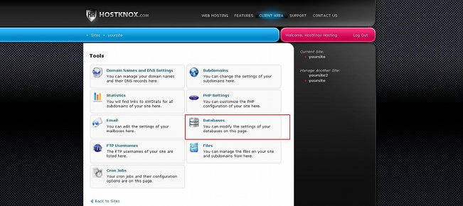 Pixie Control Panel-Accessing the Databases Section