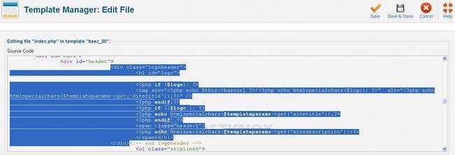 Template Manager Edit Beez2 Index.php File