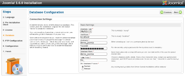 Joomla 1.6 Installation - Database Configuration