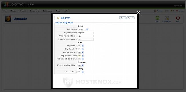 jUpgrade Options Window