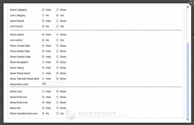 Changing Article Options