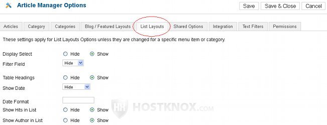 List Layouts Global Options