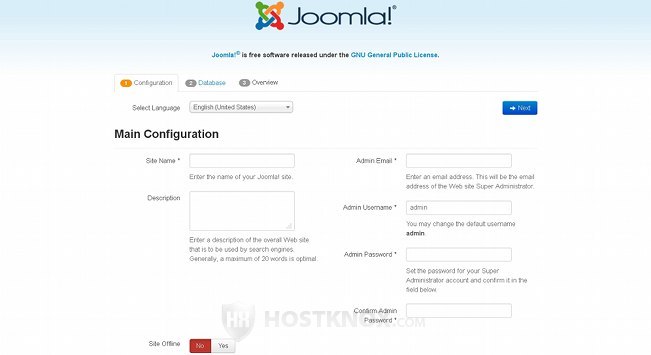 Installing Joomla 3-Main Configuration Step