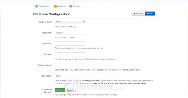 Installing Joomla 3-Database Configuration Step