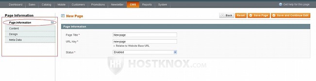 CMS Page Settings-Page Information