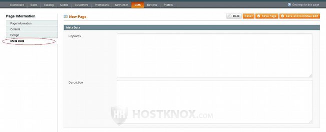 CMS Page Settings-Meta Data