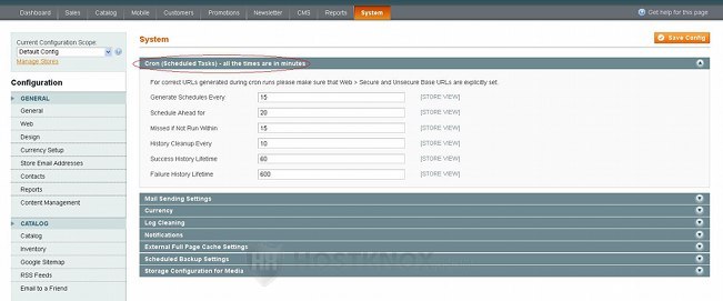 General Cron Job Settings in the Admin Panel of Magento