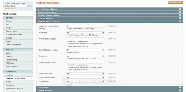 Name and Address Options Panel