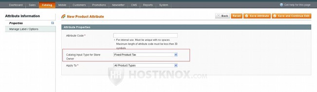 Selecting Fixed Product Tax Attribute Type