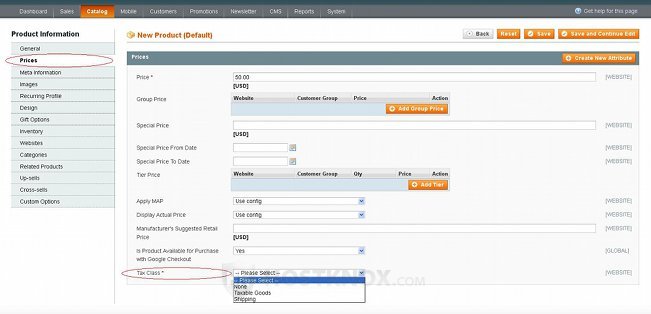 Assigning a Product Tax Class to a Product