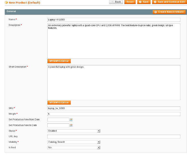 New Product - General Settings