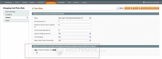 Shopping Cart Price Rule Action Settings-Adding Conditions