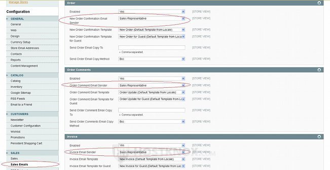 Configuring the Email Sender Option for Sales Messages