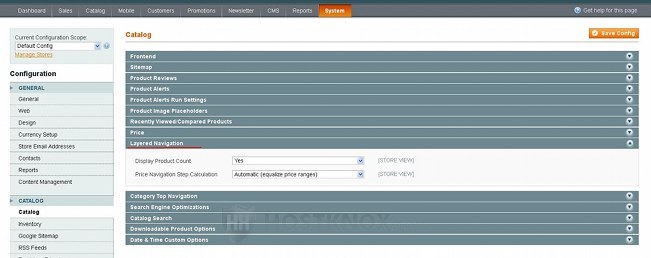 System Configuration Catalog Settings-Layered Navigation Panel