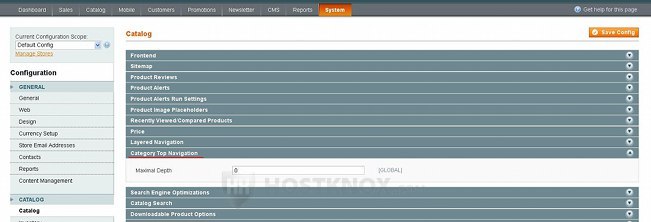 System Configuration Catalog Settings-Category Top Navigation Panel