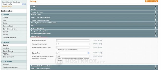 System Configuration Catalog Settings-Catalog Search Panel