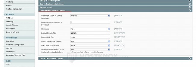 System Configuration Catalog Settings-Downloadable Product Options Panel